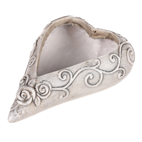 Obal květinový pietní - srdce s růžemi, polyresin, šedý