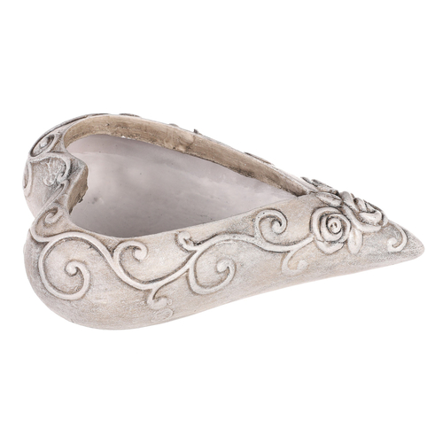 Obal květinový pietní - srdce s růžemi, polyresin, šedý