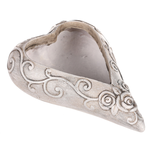 Obal květinový pietní - srdce s růžemi, polyresin, šedý