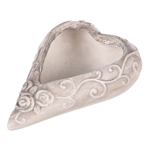 Obal květinový pietní - srdce s růžemi, polyresin, šedý