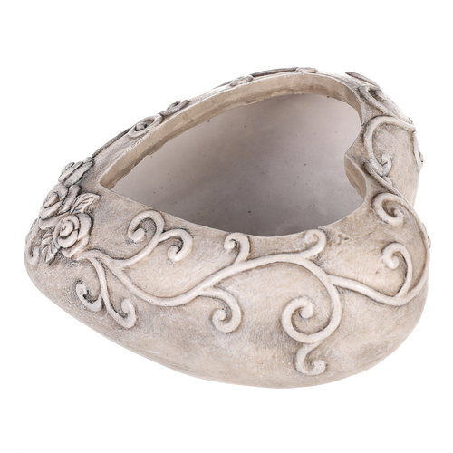 Obal květinový pietní - srdce s růžemi, polyresin, šedý