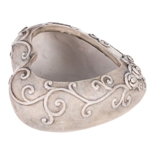 Obal květinový pietní - srdce s růžemi, polyresin, šedý