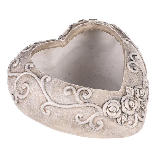 Obal květinový pietní - srdce s růžemi, polyresin, šedý