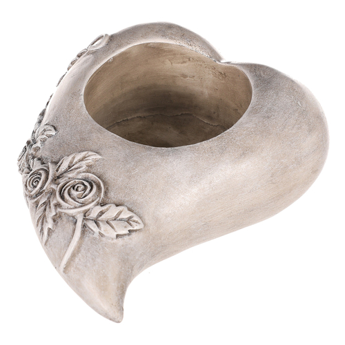 Srdce s růžemi - polyresin, na čaj./LED svíčku, šedé