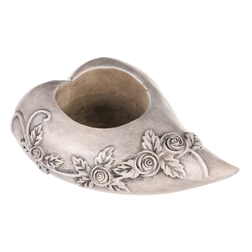 Srdce s růžemi - polyresin, na čaj./LED svíčku, šedé