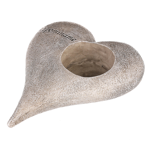 Srdce s růžemi a nápisem - polyresin, na čaj./LED svíčku, šedé