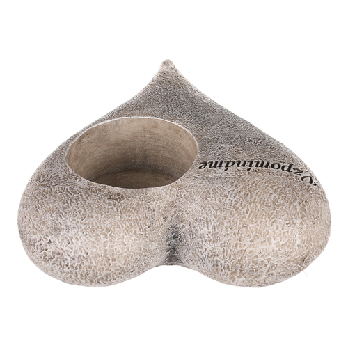 Srdce s růžemi a nápisem - polyresin, na čaj./LED svíčku, šedé