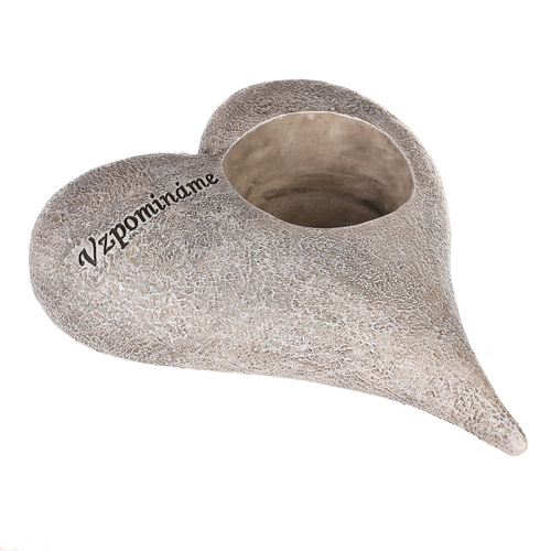 Srdce s růžemi a nápisem - polyresin, na čaj./LED svíčku, šedé