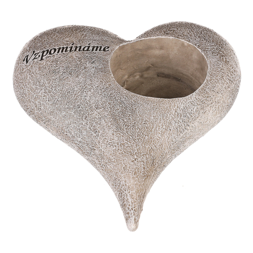 Srdce s růžemi a nápisem - polyresin, na čaj./LED svíčku, šedé