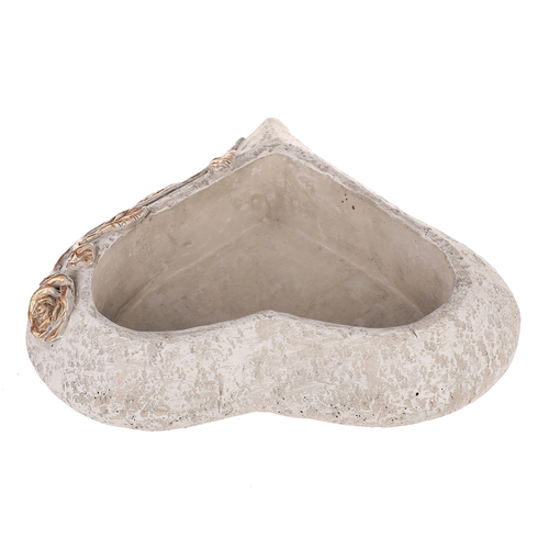 Obal pietní na květiny - betonový, šedé srdce se zlatou růží, větší