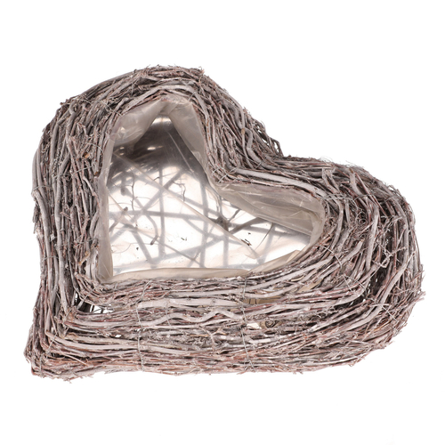 Obal na květiny pietní - proutěný, tvar srdce, šedý