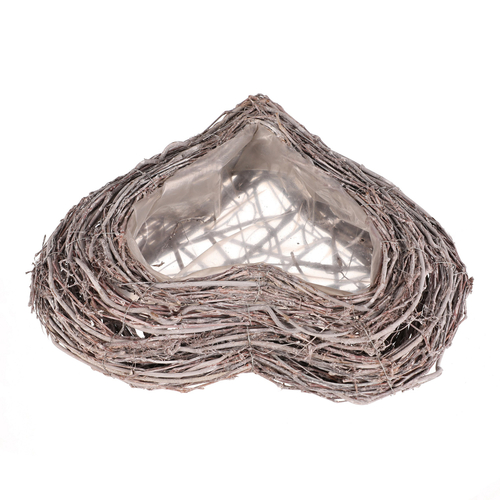 Obal na květiny pietní - proutěný, tvar srdce, šedý