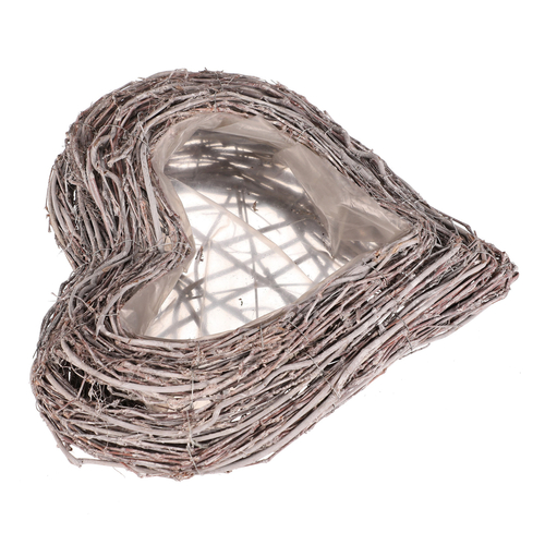 Obal na květiny pietní - proutěný, tvar srdce, šedý