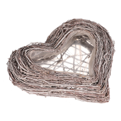 Obal na květiny pietní - proutěný, tvar srdce, šedý