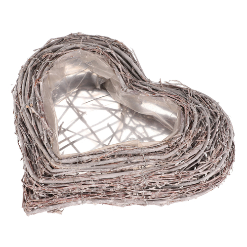 Obal na květiny pietní - proutěný, tvar srdce, šedý