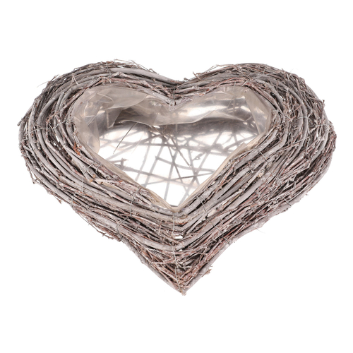 Obal na květiny pietní - proutěný, tvar srdce, šedý
