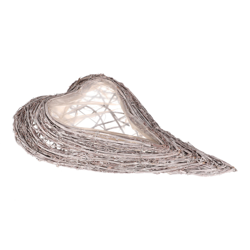 Obal na květiny pietní - proutěný, tvar srdce, šedý