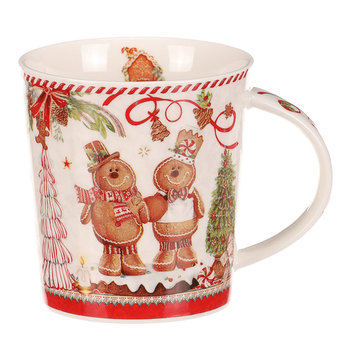 Hrneček vánočně malovaný v kulaté dóze - porcelán, barevný