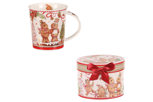 Hrneček vánočně malovaný v kulaté dóze - porcelán, barevný
