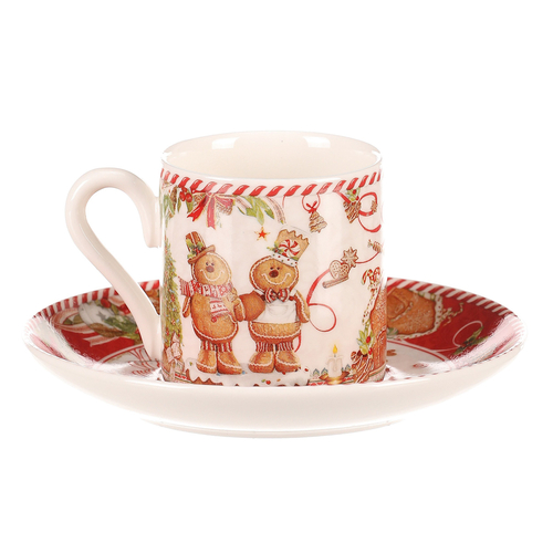 Hrnečky s podšálky - porcelán, dárkový set po 2 kusech, vánoční