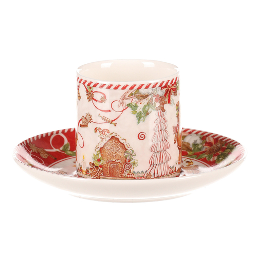 Hrnečky s podšálky - porcelán, dárkový set po 2 kusech, vánoční