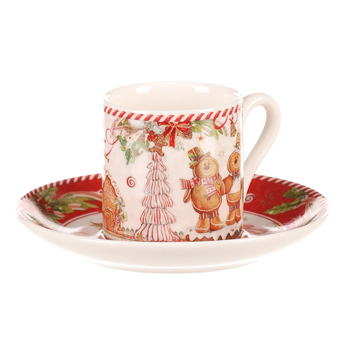 Hrnečky s podšálky - porcelán, dárkový set po 2 kusech, vánoční