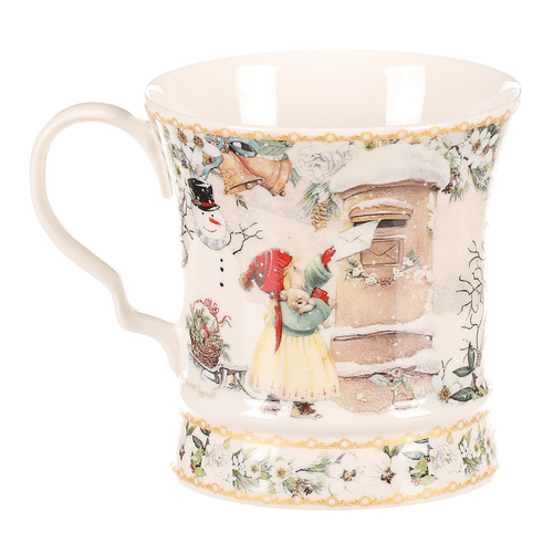 Hrnek malovaný v dárkové dóze - zimní motiv, porcelán, barevný