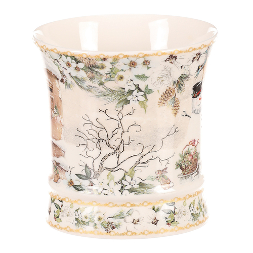 Hrnek malovaný v dárkové dóze - zimní motiv, porcelán, barevný