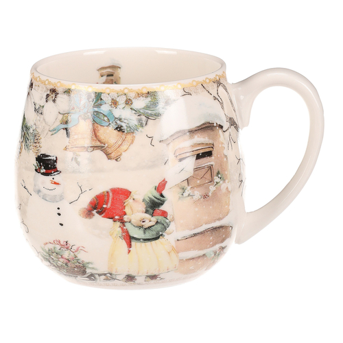 Hrnek malovaný v dárkové dóze - zimní motiv, porcelán, barevný