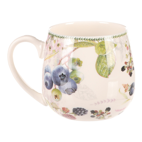 Hrneček v dárkové dóze - porcelán, bílý s lesními plody