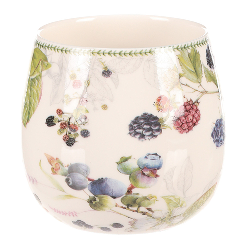 Hrneček v dárkové dóze - porcelán, bílý s lesními plody