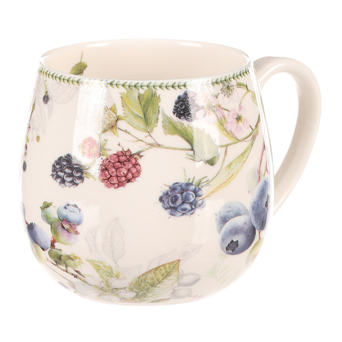 Hrneček v dárkové dóze - porcelán, bílý s lesními plody