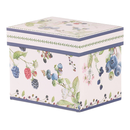 Hrneček v dárkové dóze - porcelán, bílý s lesními plody