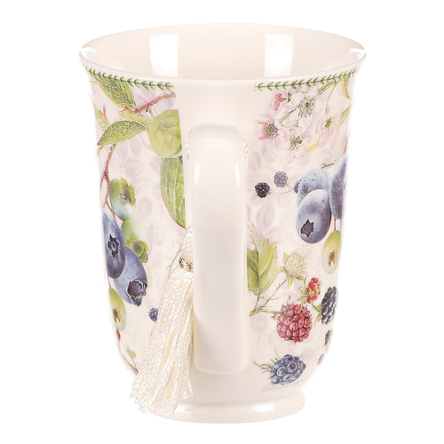 Hrneček v dárkové dóze - porcelán, bílý s lesními plody