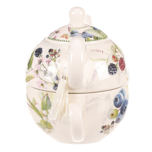 Konvička se šálkem - dárkový set v krabičce, porcelán, bílý s lesními plody
