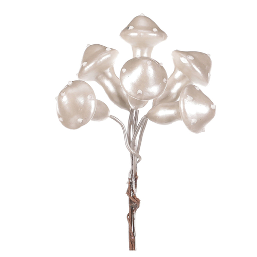 Houby na drátku, barva bílá perleť, cena za balení (48 ks)