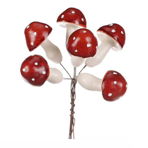 Houby na drátku, barva červená, cena za balení (36 ks)