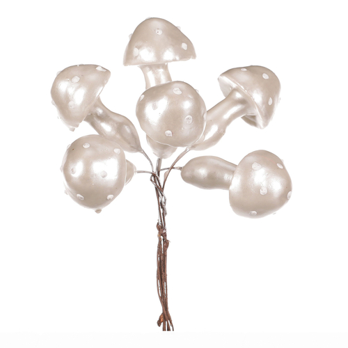 Houby na drátku, barva bílá perleť, cena za balení (36 ks)