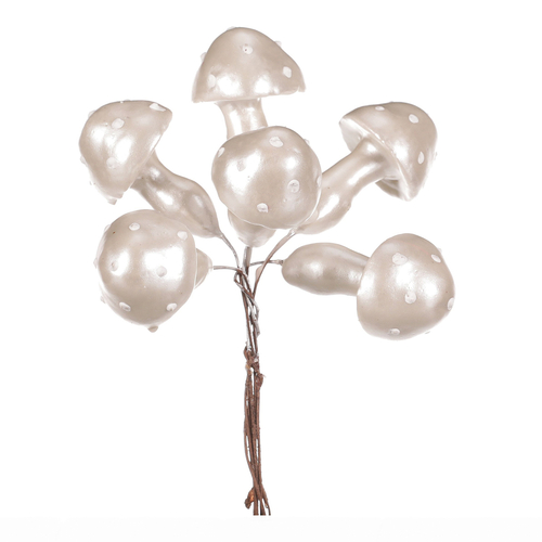 Houby na drátku, barva bílá perleť, cena za balení (36 ks)