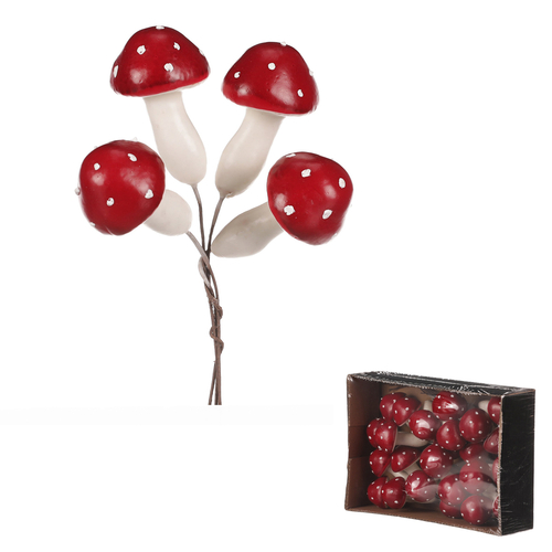 Houby na drátku - barva tmavě červená, cena za balení (24 ks)