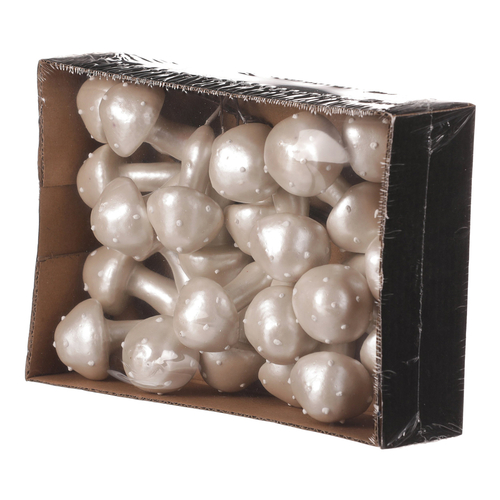 Houby na drátku, barva bílá perleť, cena za balení (24 ks)