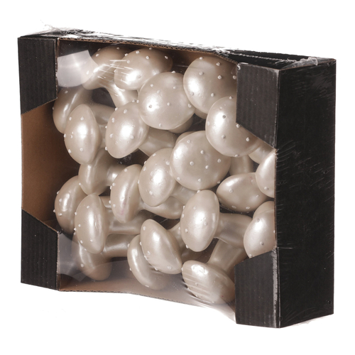 Houby na drátku, barva bílá perleť, cena za balení (24 ks)