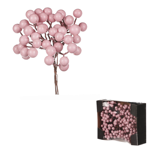 Bobule na drátku - barva růžová, cena za krabičku (24 ks)