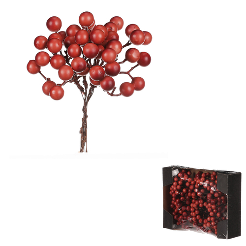 Bobule na drátku - barva červená, cena za balení (24 ks)