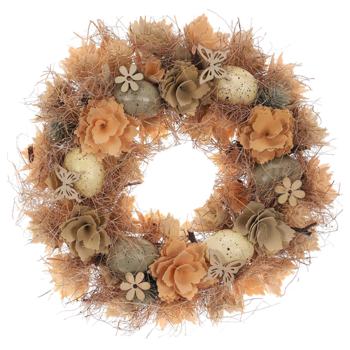 Věnec velikonoční - pr. 30 cm, vajíčka, květy a motýli