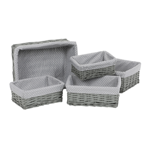 Koš regálový - proutěný, šedý s látkou, cena za sadu 5 ks