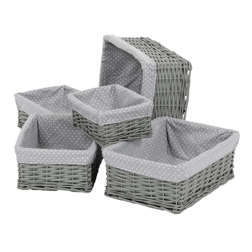 Koš regálový - proutěný, šedý s látkou, cena za sadu 5 ks