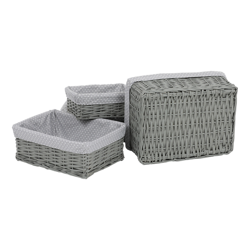Koš regálový - proutěný, šedý s látkou, cena za sadu 5 ks