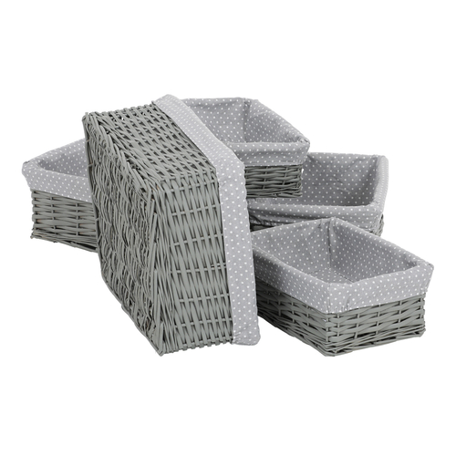 Koš regálový - proutěný, šedý s látkou, cena za sadu 5 ks