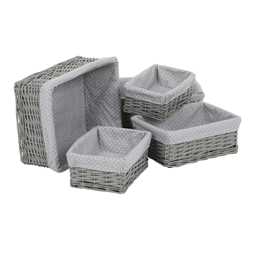 Koš regálový - proutěný, šedý s látkou, cena za sadu 5 ks